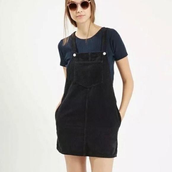 navy cord pinafore dress